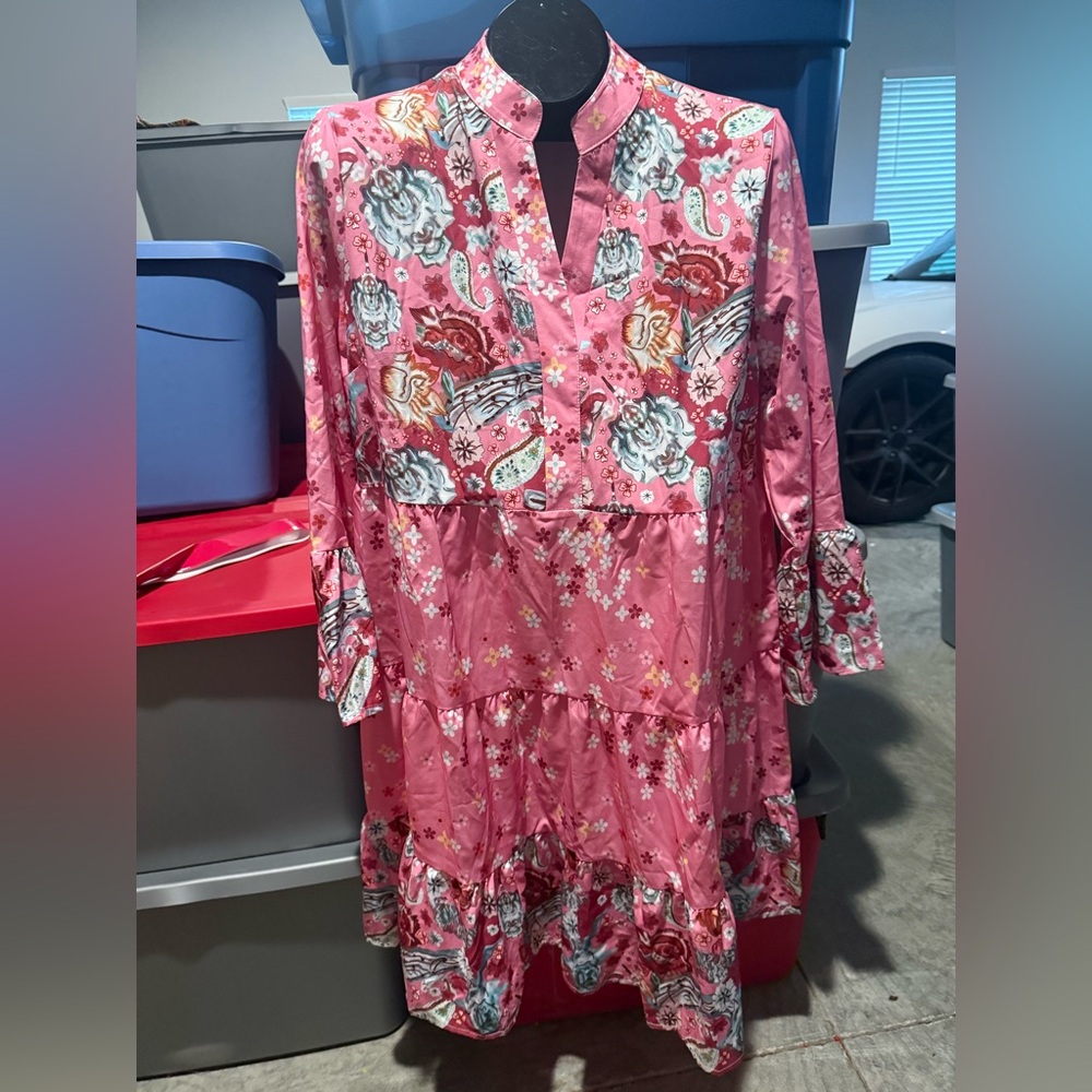 Pink Floral Tiered Tunic Dress mp15